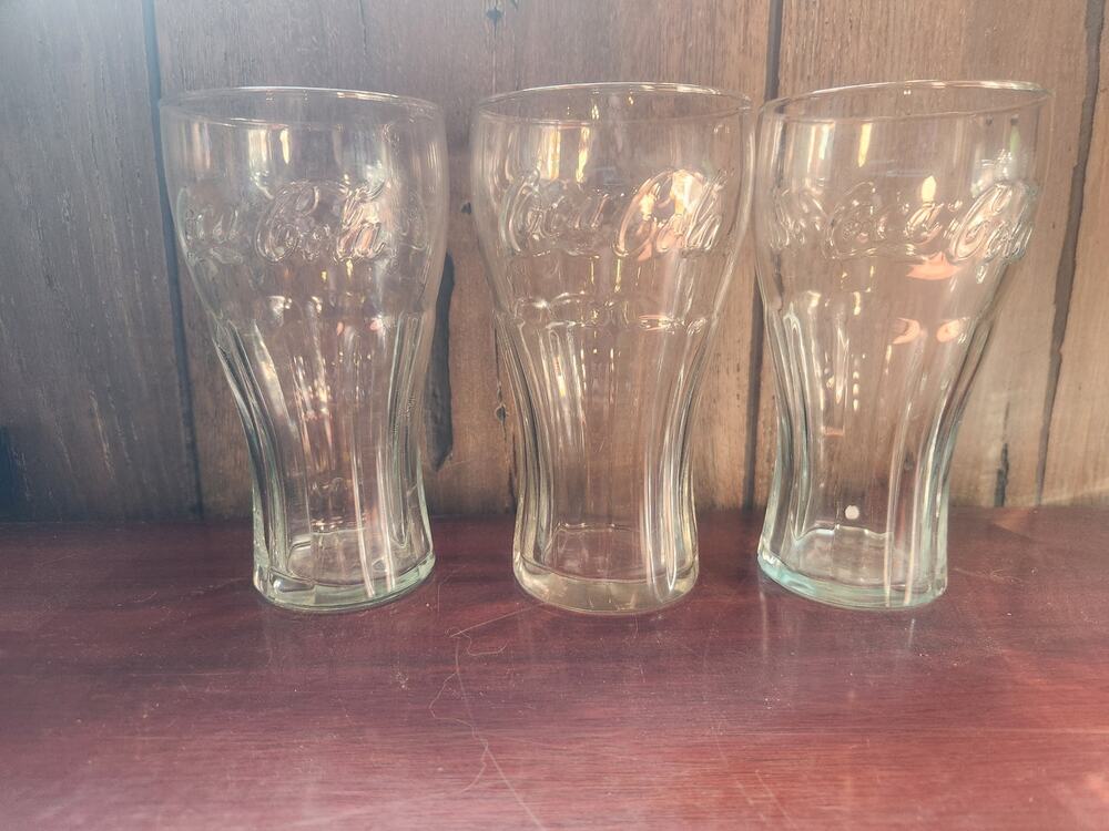 Vintage Coca-Cola Embossed Contour Glass Tumblers Set of 3